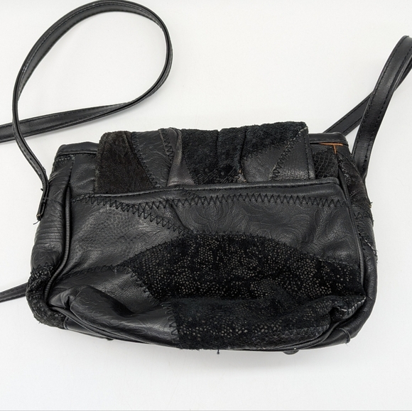 Vintage Black Gold Patchwork Small Leather Shoulder Bag - Picture 5 of 11